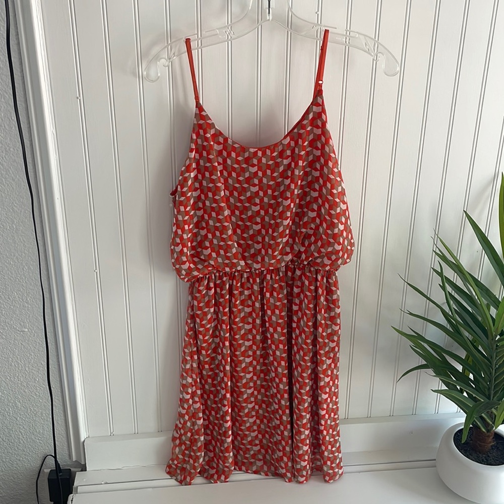 Orange, grey, white patterned dress